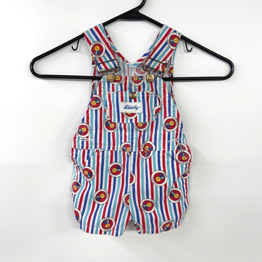 Vintage Liberty Baby‎ Shortalls 6-9M USA Americana Patriotic Stripe Overalls